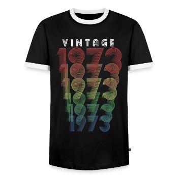 Millésime 1973 Année de naissance 1973 Millésime Anniversaire - T-shirt contrasté Homme - noir/blanc - Devant - AI Model Female 172 light (172cm) & AI Model Male 178 light (178cm)