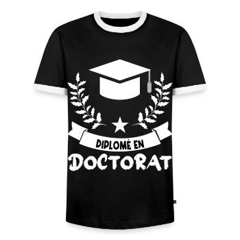 Diplômé en doctorat Humour. - T-shirt contrasté Homme - noir/blanc - Devant - AI Model Female 172 light (172cm) & AI Model Male 178 light (178cm)