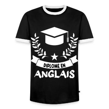 diplômé en anglais. - T-shirt contrasté Homme - noir/blanc - Devant - AI Model Female 172 light (172cm) & AI Model Male 178 light (178cm)