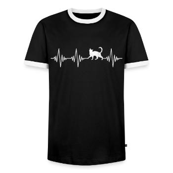 Katze Herzschlag - Männer Kontrast-T-Shirt - Schwarz/Weiß - Vorne - AI Model Female 172 light (172cm) & AI Model Male 178 light (178cm)