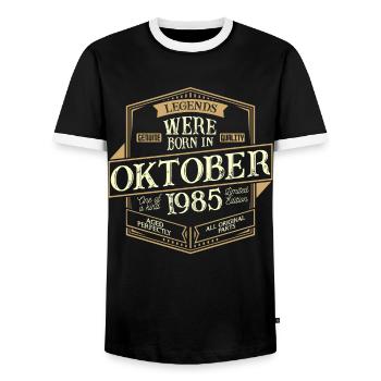Oktober 1985 Geburtstag Mann - Männer Kontrast-T-Shirt - Schwarz/Weiß - Vorne - AI Model Female 172 light (172cm) & AI Model Male 178 light (178cm)