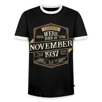 November 1937 Geburtstag Mann - Männer Kontrast-T-Shirt - Schwarz/Weiß - Vorne - AI Model Female 172 light (172cm) & AI Model Male 178 light (178cm)