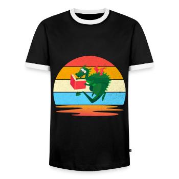 Bookworm Dragon Books The I Love To Read - Men's Ringer Shirt - black/white - Front - AI Model Female 172 light (172cm) & AI Model Male 178 light (178cm)