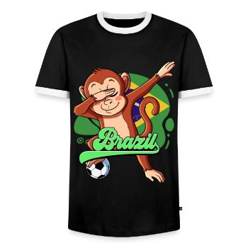 Brazil Football - Men's Ringer Shirt - black/white - Front - AI Model Female 172 light (172cm) & AI Model Male 178 light (178cm)