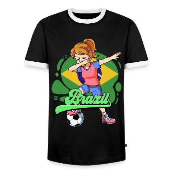 Brazil Football - Men's Ringer Shirt - black/white - Front - AI Model Female 172 light (172cm) & AI Model Male 178 light (178cm)