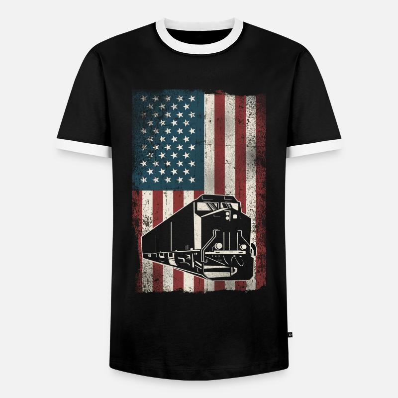 Freight Diesel Train Driver - Men's Ringer Shirt - black/white