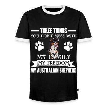 Australischer Schäferhund Hundebesitzer Geschenk - Männer Kontrast-T-Shirt - Schwarz/Weiß - Vorne - AI Model Female 172 light (172cm) & AI Model Male 178 light (178cm)