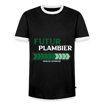 futur plombier - T-shirt contrasté Homme - noir/blanc - Devant - AI Model Female 172 light (172cm) & AI Model Male 178 light (178cm)