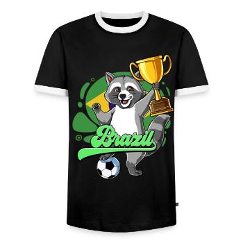 Brazil Football - Men's Ringer Shirt - black/white - Front - AI Model Female 172 light (172cm) & AI Model Male 178 light (178cm)