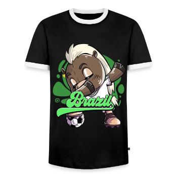 Brazil Football - Men's Ringer Shirt - black/white - Front - AI Model Female 172 light (172cm) & AI Model Male 178 light (178cm)