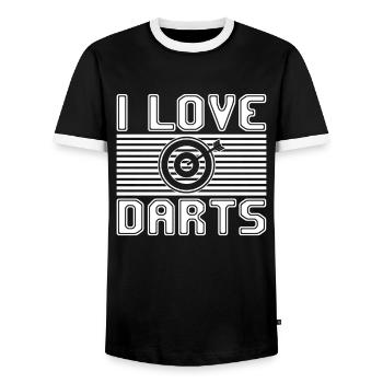 I love darts - Men's Ringer Shirt - black/white - Front - AI Model Female 172 light (172cm) & AI Model Male 178 light (178cm)