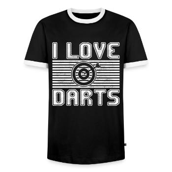 I love darts - Men's Ringer Shirt - black/white - Front - AI Model Female 172 light (172cm) & AI Model Male 178 light (178cm)