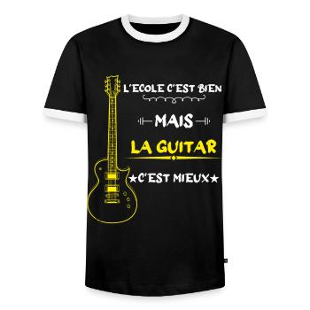 l'école c'est bien mais la guitar c'est mieux - T-shirt contrasté Homme - noir/blanc - Devant - AI Model Female 172 light (172cm) & AI Model Male 178 light (178cm)