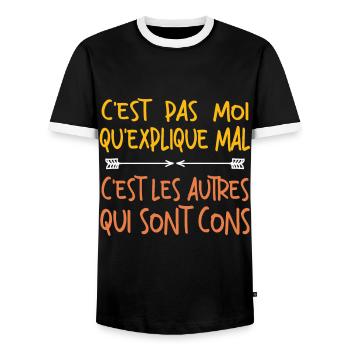 C'est Pas Moi Qui explique Mal - T-shirt contrasté Homme - noir/blanc - Devant - AI Model Female 172 light (172cm) & AI Model Male 178 light (178cm)