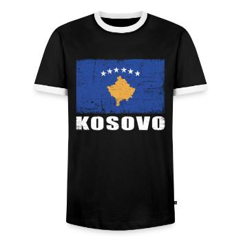 Kosovo Flagge Grunge Kosovo Fahne - Männer Kontrast-T-Shirt - Schwarz/Weiß - Vorne - AI Model Female 172 light (172cm) & AI Model Male 178 light (178cm)