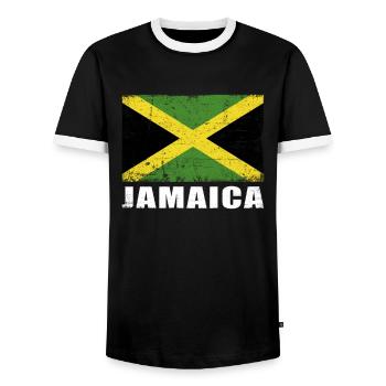 Jamaica Flag Grunge Jamaica Flag - Men's Ringer Shirt - black/white - Front - AI Model Female 172 light (172cm) & AI Model Male 178 light (178cm)