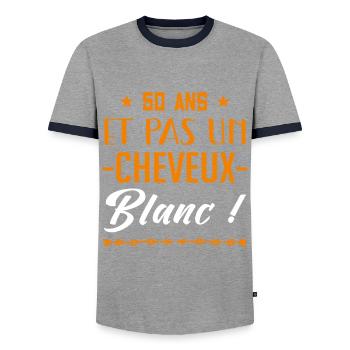 50 ans et pas un cheveux blanc cadeau humour papa - T-shirt contrasté Homme - gris/marine  - Devant - AI Model Female 172 light (172cm) & AI Model Male 178 light (178cm)