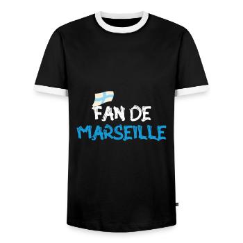 Fan de Marseille - T-shirt contrasté Homme - noir/blanc - Devant - AI Model Female 172 light (172cm) & AI Model Male 178 light (178cm)