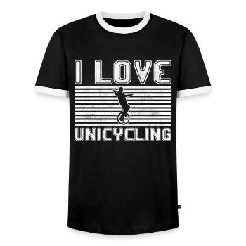 J’adore le monocyclisme - T-shirt contrasté Homme - noir/blanc - Devant - AI Model Female 172 light (172cm) & AI Model Male 178 light (178cm)