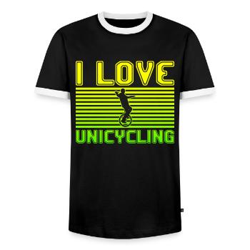 J’adore le monocyclisme - T-shirt contrasté Homme - noir/blanc - Devant - AI Model Female 172 light (172cm) & AI Model Male 178 light (178cm)