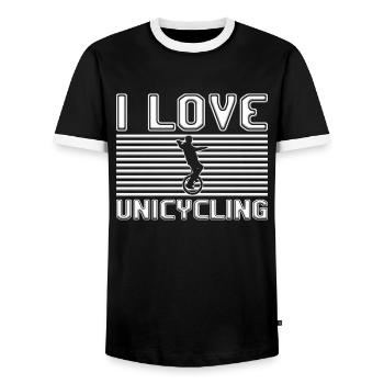J’adore le monocyclisme - T-shirt contrasté Homme - noir/blanc - Devant - AI Model Female 172 light (172cm) & AI Model Male 178 light (178cm)
