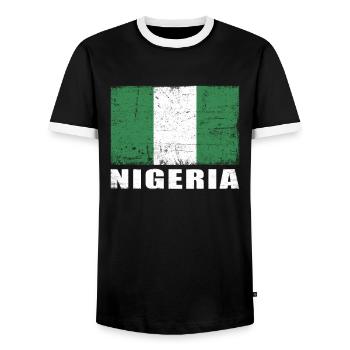 Drapeau du Nigeria Grunge Drapeau du Nigeria - T-shirt contrasté Homme - noir/blanc - Devant - AI Model Female 172 light (172cm) & AI Model Male 178 light (178cm)