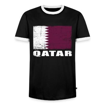 Qatar Flag Grunge Qatar Flag - T-shirt contrasté Homme - noir/blanc - Devant - AI Model Female 172 light (172cm) & AI Model Male 178 light (178cm)