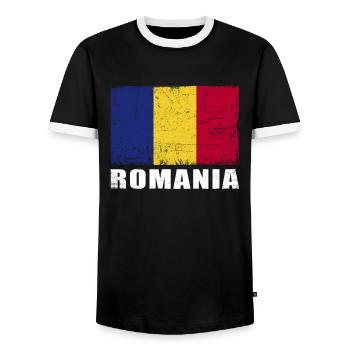 Roumanie Drapeau Grunge Roumanie Drapeau - T-shirt contrasté Homme - noir/blanc - Devant - AI Model Female 172 light (172cm) & AI Model Male 178 light (178cm)