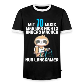 Mit 70 nichts anders nur langsamer 70 Geburtstag - Männer Kontrast-T-Shirt - Schwarz/Weiß - Vorne - AI Model Female 172 light (172cm) & AI Model Male 178 light (178cm)