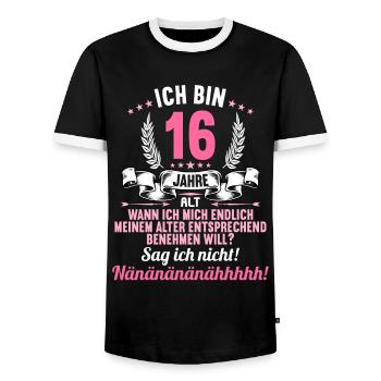 Ich bin 16 Jahre alt 16 Geburtstag - Männer Kontrast-T-Shirt - Schwarz/Weiß - Vorne - AI Model Female 172 light (172cm) & AI Model Male 178 light (178cm)