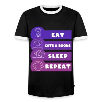 Eat Cats & Books Sleep Repeat - Männer Kontrast-T-Shirt - Schwarz/Weiß - Vorne - AI Model Female 172 light (172cm) & AI Model Male 178 light (178cm)