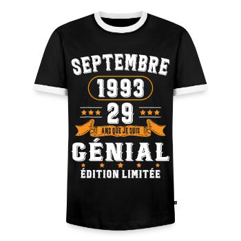 29 Ans Anniversaire Vintage Né(e) Septembre 1993 - T-shirt contrasté Homme - noir/blanc - Devant - AI Model Female 172 light (172cm) & AI Model Male 178 light (178cm)