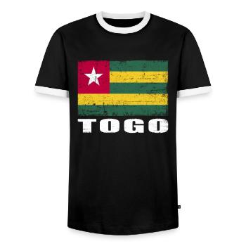 Togo Flagge Grunge Togo Fahne - Männer Kontrast-T-Shirt - Schwarz/Weiß - Vorne - AI Model Female 172 light (172cm) & AI Model Male 178 light (178cm)
