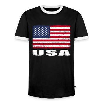 Drapeau des États-Unis Grunge Drapeau des États-Unis - T-shirt contrasté Homme - noir/blanc - Devant - AI Model Female 172 light (172cm) & AI Model Male 178 light (178cm)