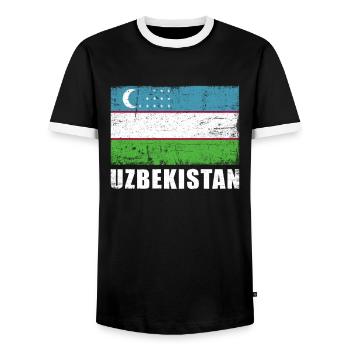 Drapeau de l’Ouzbékistan Grunge Drapeau de l’Ouzbékistan - T-shirt contrasté Homme - noir/blanc - Devant - AI Model Female 172 light (172cm) & AI Model Male 178 light (178cm)