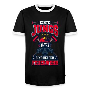 Echte Jungs Sind Bei Der Feuerwehr Feuerwehrmann - Männer Kontrast-T-Shirt - Schwarz/Weiß - Vorne - AI Model Female 172 light (172cm) & AI Model Male 178 light (178cm)