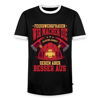 Feuerwehrfrauen Feuerwehrfrau - Männer Kontrast-T-Shirt - Schwarz/Weiß - Vorne - AI Model Female 172 light (172cm) & AI Model Male 178 light (178cm)