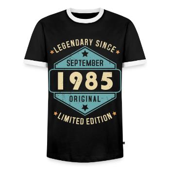 Septembre 1985 Vintage Retro Anniversaire - T-shirt contrasté Homme - noir/blanc - Devant - AI Model Female 172 light (172cm) & AI Model Male 178 light (178cm)