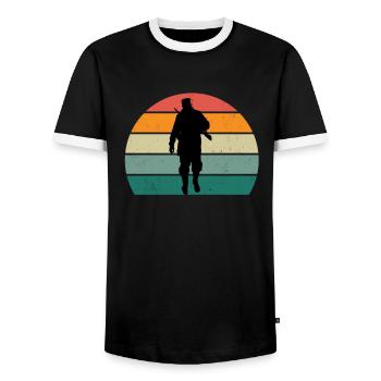 Hunting Hunter Hunting Horn Hunting Game Wild Forest ForestEr - Men's Ringer Shirt - black/white - Front - AI Model Female 172 light (172cm) & AI Model Male 178 light (178cm)