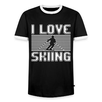 I love skiing - Men's Ringer Shirt - black/white - Front - AI Model Female 172 light (172cm) & AI Model Male 178 light (178cm)