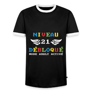 Niveau 21 Débloqué mode adult activé - T-shirt contrasté Homme - noir/blanc - Devant - AI Model Female 172 light (172cm) & AI Model Male 178 light (178cm)