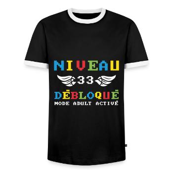 Niveau 33 Débloqué mode adult activé - T-shirt contrasté Homme - noir/blanc - Devant - AI Model Female 172 light (172cm) & AI Model Male 178 light (178cm)