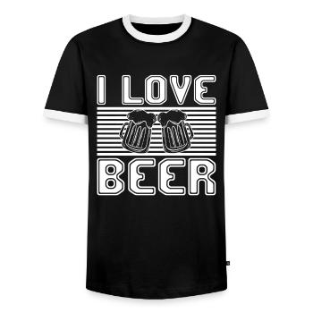 I love beer - Men's Ringer Shirt - black/white - Front - AI Model Female 172 light (172cm) & AI Model Male 178 light (178cm)