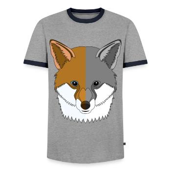 Forest animal wild animal motif with fox design - Men's Ringer Shirt - grey/navy  - Front - AI Model Female 172 light (172cm) & AI Model Male 178 light (178cm)