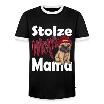 Proud Pug Mom Dogs Gangster Dog Mom Dog Dog - Men's Ringer Shirt - black/white - Front - AI Model Female 172 light (172cm) & AI Model Male 178 light (178cm)