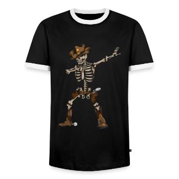 Cowboy Dance Skeleton Country Music Cowboy Costume - Men's Ringer Shirt - black/white - Front - AI Model Female 172 light (172cm) & AI Model Male 178 light (178cm)