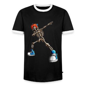 Squelette avec casquette Chapeau de baseball Chapeau Drôle Halloween - T-shirt contrasté Homme - noir/blanc - Devant - AI Model Female 172 light (172cm) & AI Model Male 178 light (178cm)