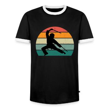 Kampfsportler Kampfsport Judo Aikido Karate Boxen - Männer Kontrast-T-Shirt - Schwarz/Weiß - Vorne - AI Model Female 172 light (172cm) & AI Model Male 178 light (178cm)