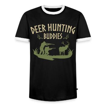 Chasse au cerf chasseur de cerfs - T-shirt contrasté Homme - noir/blanc - Devant - AI Model Female 172 light (172cm) & AI Model Male 178 light (178cm)
