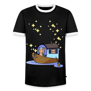 Ahoi Rowing Boat Boat Paddle Boat Sailboat Maritime - Men's Ringer Shirt - black/white - Front - AI Model Female 172 light (172cm) & AI Model Male 178 light (178cm)